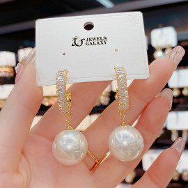 Arihant Gold Plated Beautiful Korean AD and Pearl White Circle of Life Drop Earrings