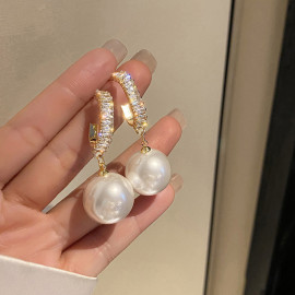 Arihant Gold Plated Beautiful Korean AD and Pearl White Circle of Life Drop Earrings