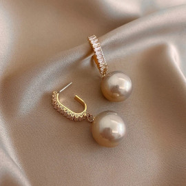 Arihant Gold Plated Beautiful Korean AD and Pearl Off White Circle of Life Drop Earrings