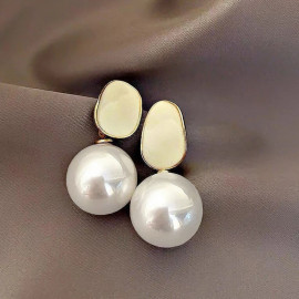 Arihant Gold Plated Fashionable Korean Circle of Life White Pearl Drop Earrings