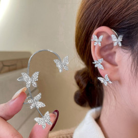 Arihant Silver Plated Korean Ear Cuffs With Butterfly Stud Earrings