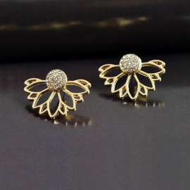 Arihant Gold Plated Korean Floral Ear Cuff with AD pin Stud Earrings 