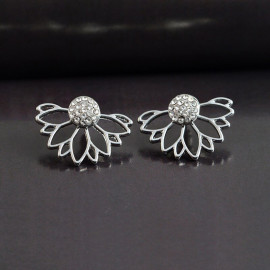 Arihant Silver Plated Korean Floral Ear Cuff with AD pin Stud Earrings 