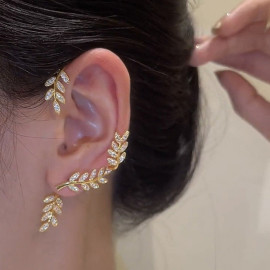 Arihant Gold Plated Korean Ear Cuffs With Leaf Theme Stud Earrings