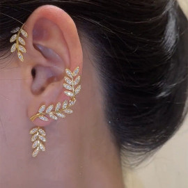 Arihant Gold Plated Korean Ear Cuffs With Leaf Theme Stud Earrings