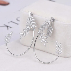 Arihant Silver Plated Korean Ear Cuffs With Leaf Theme Stud Earrings