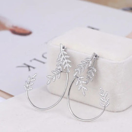 Arihant Silver Plated Korean Ear Cuffs With Leaf Theme Stud Earrings