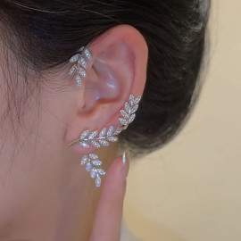 Arihant Silver Plated Korean Ear Cuffs With Leaf Theme Stud Earrings