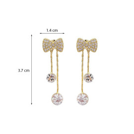 Arihant Gold Plated Beautiful Korean Bow Tie themed AD Drop Earrings