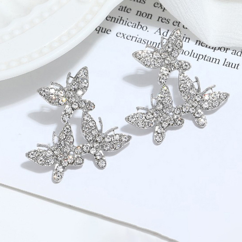 Arihant Silver Plated Beautiful Triple Butterflies Korean Stud Earrings