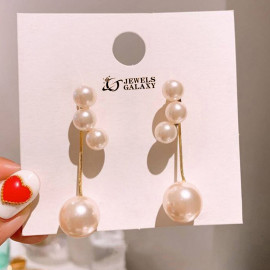 Arihant Gold Plated Korean Pearl Studded Chain Drop Earrings
