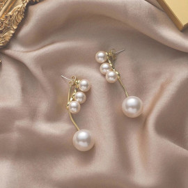 Arihant Gold Plated Korean Pearl Studded Chain Drop Earrings