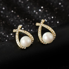 Arihant Gold Plated Trending Korean Full Stone Quirky Pearl Stud Earrings