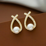 Arihant Gold Plated Trending Korean Full Stone Quirky Pearl Stud Earrings