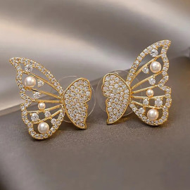 Arihant Gold Plated Korean AD Studded Ear Cuff With Butterfly Stud Earrings