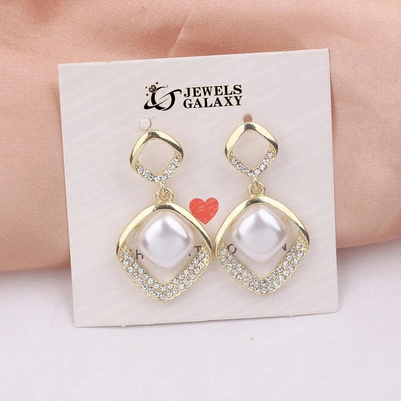 Arihant Gold Plated Beautiful Korean AD - Pearl Geometrical Drop Earrings