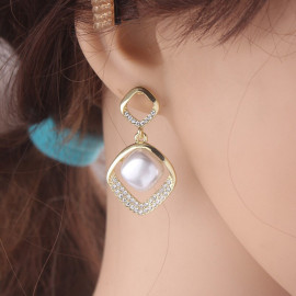 Arihant Gold Plated Beautiful Korean AD - Pearl Geometrical Drop Earrings