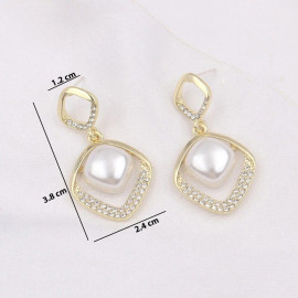 Arihant Gold Plated Beautiful Korean AD - Pearl Geometrical Drop Earrings