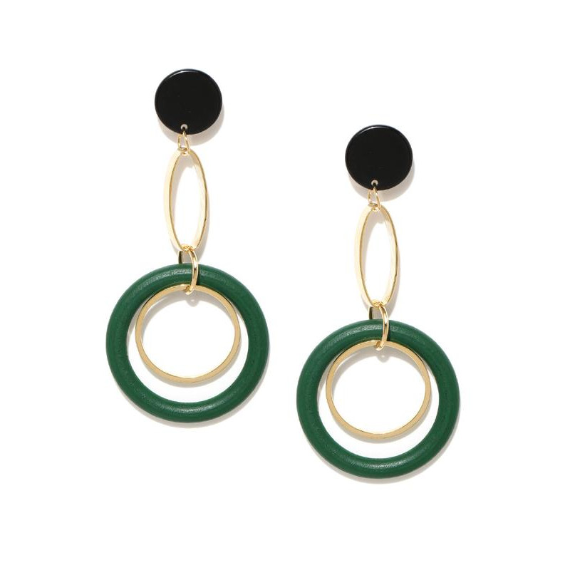 Gold Plated Green Geometrical Drop Earrings 9516