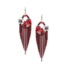 Gold Plated Contemporary Red Chain Tassel Earrings 9522