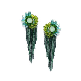 Gold Plated Contemporary Green Chain Tassel Earrings 9525