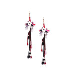 Gold Plated Contemporary Red Floral Chain Tassel Earrings 9526