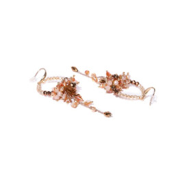 Gold Plated Contemporary Peach Floral Chain Tassel Earrings 9532