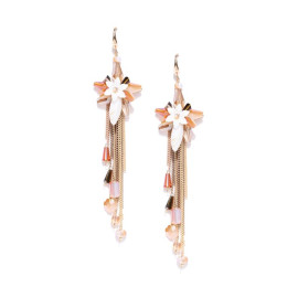 Gold Plated Contemporary Peach Floral Chain Tassel Earrings 9533