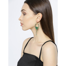 Gold Plated Contemporary Green Floral Chain Tassel Earrings 9534