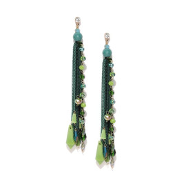 Gold Plated Contemporary Green Chain Tassel Earrings 9538