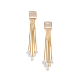 Rose Gold Plated Grey Crystal Chain Tassel Earrings 9562