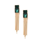 Rose Gold Plated Green Crystal Chain Tassel Earrings 9566