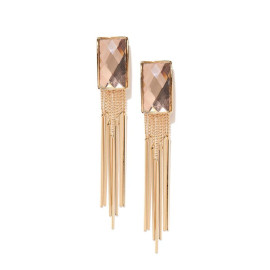 Rose Gold Plated Beige Crystal Chain Tassel Earrings 9570