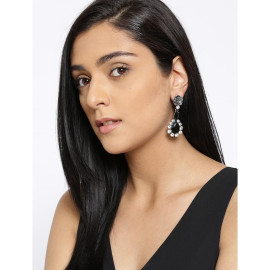 Platinum Plated Designer Black American Diamond Drop Earrings 9587