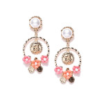 Gold Plated Handcrafted Coin Art Floral Pearl Drop Earrings 9594