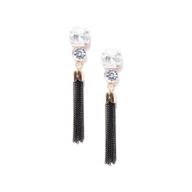 Copper Plated White American Diamond Tassel Earrings 9602