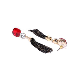 Copper Plated Red American Diamond Tassel Earrings 9603