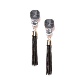 Copper Plated Black American Diamond Tassel Earrings 9604