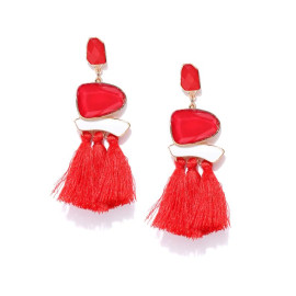 Gold Plated Onyx Red Tassel Earrings 9619