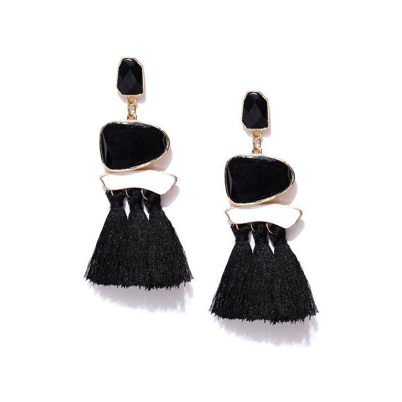 Gold Plated Onyx Black Tassel Earrings 9620