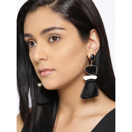 Gold Plated Onyx Black Tassel Earrings 9620