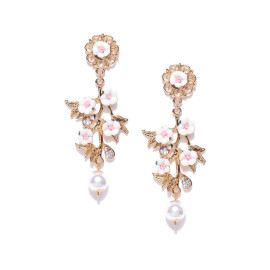 Gold Plated Floral Pink Drop Earrings 9622