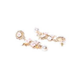 Gold Plated Floral Pink Drop Earrings 9622