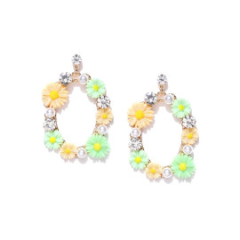 Gold Plated Floral Multicolour Drop Earrings 9627