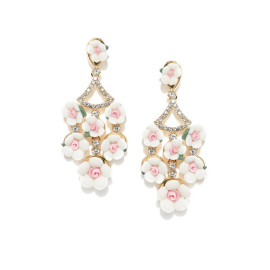 Gold Plated Floral Pink Drop Earrings 9631