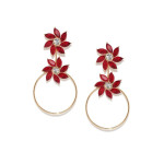 Copper Plated Red Crystal Floral Drop Earrings 9633