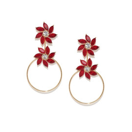 Copper Plated Red Crystal Floral Drop Earrings 9633