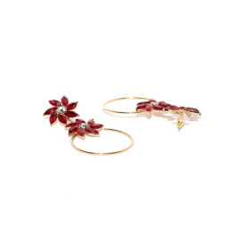 Copper Plated Red Crystal Floral Drop Earrings 9633