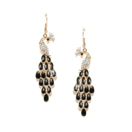 Gold Plated Contemporary AD Black Mayur Earrings 9650