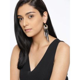 Gold Plated Designer Black and White Chain Tassel Earrings 9662